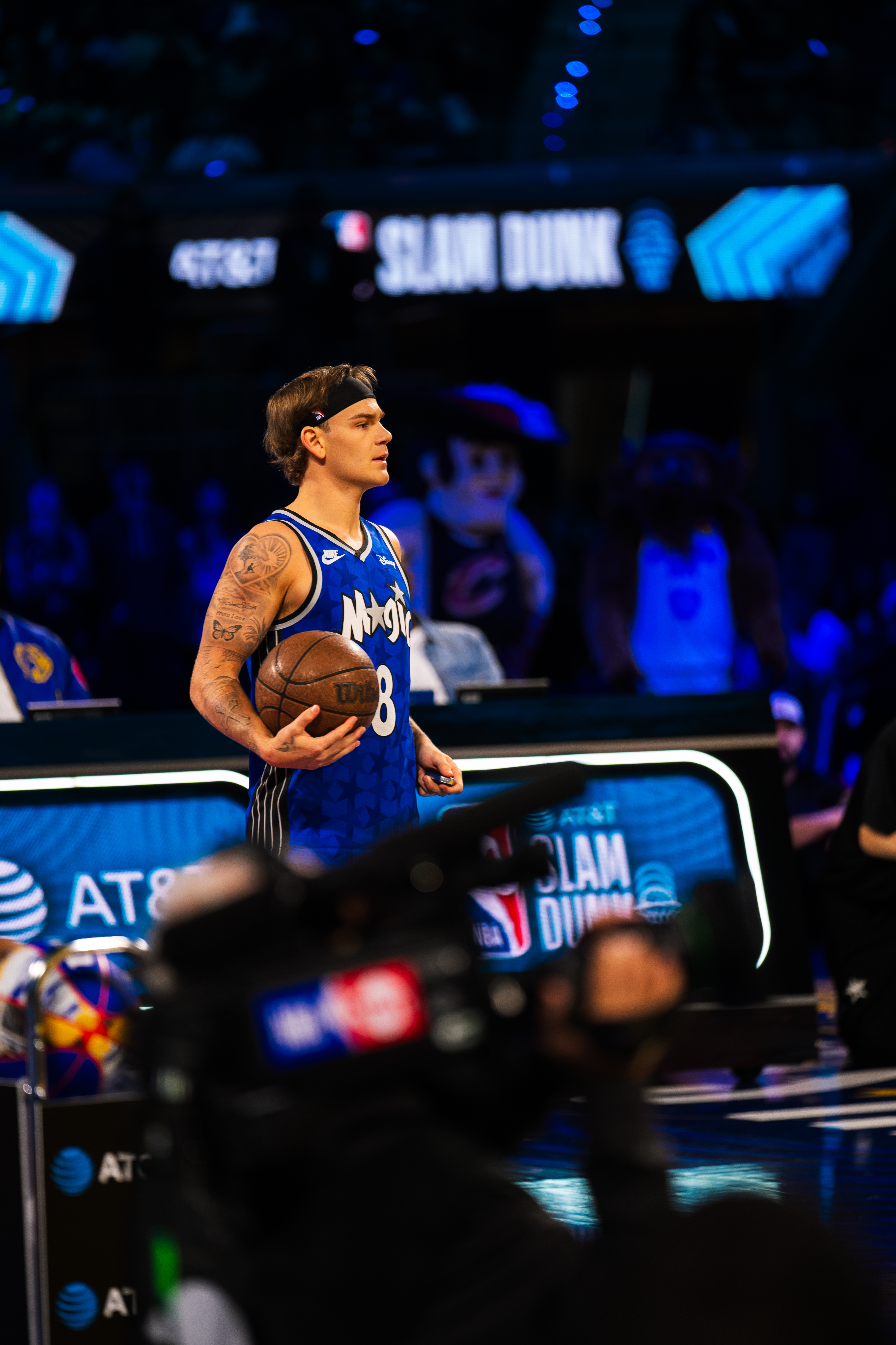 Orlando Magic player holding basketball at the 2025 AT&T Slam Dunk Contest at Chase Center